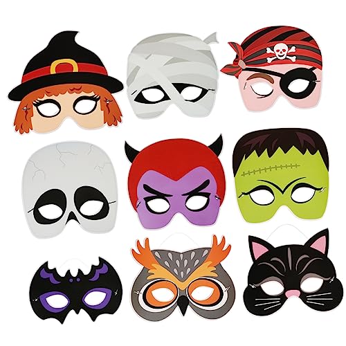 FUNNETOYU 9 Stück Teiliges Halloween Masken Set aus Leichtem mit Verstellbarem Elastikband Bequeme für Karneval Cosplay Maskenball Geeignet für Damen und Bühnenauftritte von FUNNETOYU