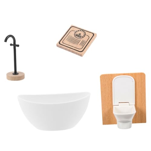FUNNETOYU Badewanne Toilette Wasserhahn und Mini aus Kindersicheren Materialien Puppenhausmöbel und Zubehör für Kreatives von FUNNETOYU