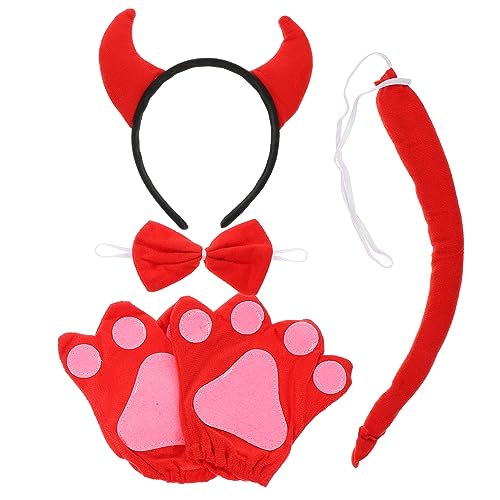 FUNNETOYU Cosplay Kuhhörner Haarreif Set mit und Handschuhen Weiches Baumwollmaterial Bequemes Tierkostüm Zubehör für Party Halloween Bühnenauftritte von FUNNETOYU