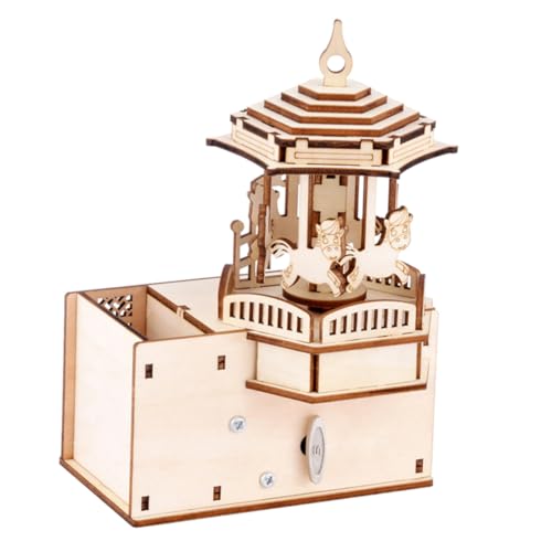 FUNNETOYU DIY Holzspieluhr Karussell Puzzle aus Holz zum Selberbauen Handgefertigtes Musikspielzeug Fördert Kreativität und Feinmotorik Erwachsene von FUNNETOYU