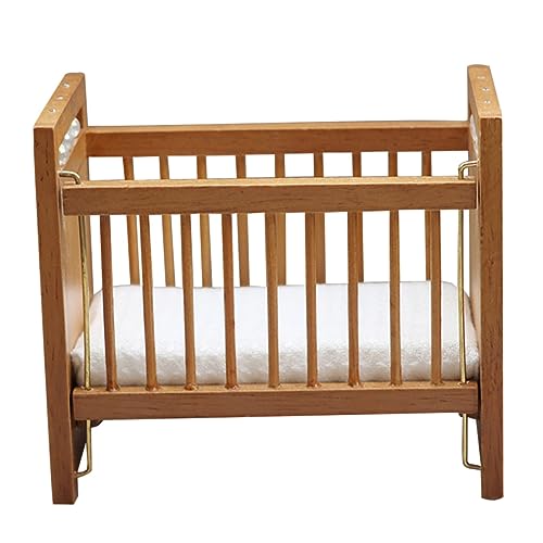 FUNNETOYU DIY Miniaturmöbel Bett Modell für Puppenhaus Dekorative Krippe mit Weißer Matratze für Kinderzimmer für Kreatives Spiel und Mini Landschaften von FUNNETOYU