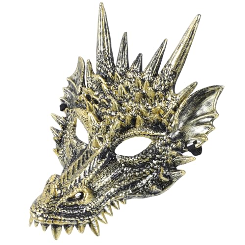 FUNNETOYU Drachenmaske Goldfarbene Cosplay Ganzgesichtsmaske Halloween Kostüm Requisite für Männer und Frauen Karneval Maskerade Party von FUNNETOYU
