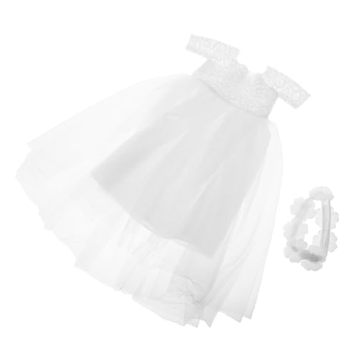 FUNNETOYU Elegantes Puppen Brautkleid mit Spitze und Stickerei Weißes Hochzeitskleid für Amerikanische Mädchenpuppe Details Austauschbar für Sammler von FUNNETOYU