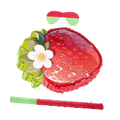 FUNNETOYU Erdbeer-piñata aus Pappe mit Stab und Augenbinde Sommerliche Früchte-party-deko Inklusive Füllöffnung für Süßigkeiten Vielseitiges Geburtstags-spielzubehör von FUNNETOYU