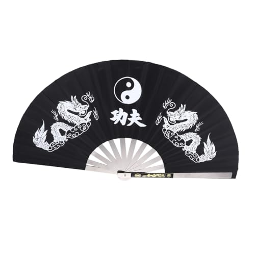 FUNNETOYU Faltbarer Tai Chi Fächer aus Edelstahlrahmen mit Chinesischem Langmuster Eleganter Handfächer für Kung Fu Fitness Tanz und Sommer Robustes Design Tragbar und Fein Verarbeitet von FUNNETOYU