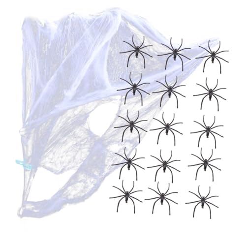 FUNNETOYU Halloween Deko Spinnennetz mit Künstlichen Spinnen Elastisches Polyester Spinnennetz für Indoor Outdoor Halloween Party Einfache Installation Flexible Grusel Dekoration für Fenster FUNNETOYU Halloween Deko Spinnennetz mit Künstlichen Spinnen Elastisches Polyester Spinnennetz für Indoor Outdoor Halloween Party Einfache Installation Flexible Grusel Dekoration für Fenster von FUNNETOYU
