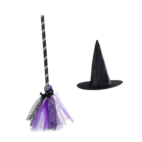 FUNNETOYU Halloween Hexenhut und Besen Langlebiges Cosplay Accessoire Klassisches Design Violetter Besen Geeignet für Erwachsene Perfektes Party Kostümzubehör für Gruselige Halloween Partys FUNNETOYU Halloween Hexenhut und Besen Langlebiges Cosplay Accessoire Klassisches Design Violetter Besen Geeignet für Erwachsene Perfektes Party Kostümzubehör für Gruselige Halloween Partys von FUNNETOYU