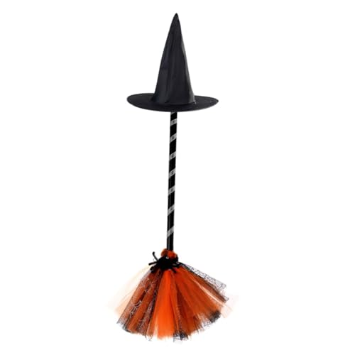 FUNNETOYU Halloween Hexenhut und Besen Orange Teiliges Party Kostüm Accessoire für Frauen Kreatives Hexen Kostümzubehör für Halloween Festivals und Cosplay Leicht Tragbar und Auffällig von FUNNETOYU