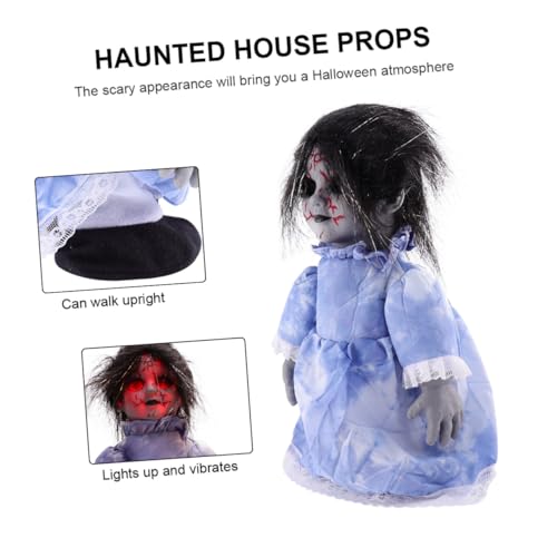 FUNNETOYU Halloween Sprachaktivierte Induktionspuppe mit Leuchtenden Augen und Automatischem Gehen Gruselige Deko für Spukhäuser und Halloween Partys Batteriefrei Lebensechte Horror von FUNNETOYU