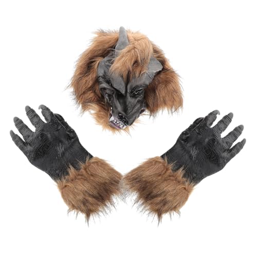 FUNNETOYU Halloween Wolfskopf Maske und Klaue Handschuhe Realistische Werwolf Maske mit Detailgetreuem Design Langlebiges Material Geeignet für Halloween Kostümparty Cosplay und Verkleidung von FUNNETOYU