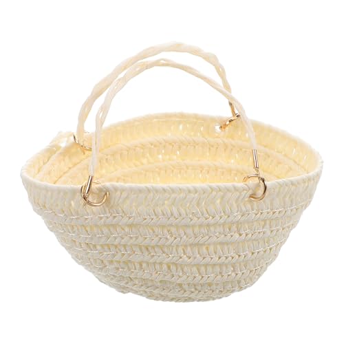 FUNNETOYU Handgewebte Mini Strohtasche für Puppenhaus Leichte Tragbare Handtasche Multifunktional als Dekoration und Aufbewahrung Boho Stil Miniaturkorb für Puppenzubehör und Wohnambiente von FUNNETOYU