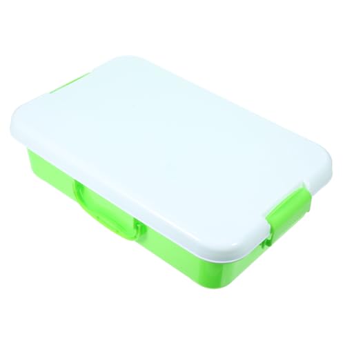 FUNNETOYU Handlicher Sandkasten mit Deckel Tragbare Kleine Sandbox Aufbewahrungsbox für Vielseitige Indoor und Outdoor Sandspielzeug Aufbewahrung Langlebige Kunststoffbox in Grün Weiß von FUNNETOYU