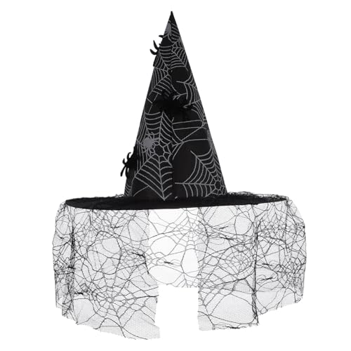 FUNNETOYU Hexen Hut Hexen-cosplay-zubehör Für Halloween Beängstigend Funkeln Zerzaust Hexenkostüm Damen Hexenhüte Erwachsene Böse Mädchen Kopfbedeckung Hexenschleier Spitze Schwarz von FUNNETOYU