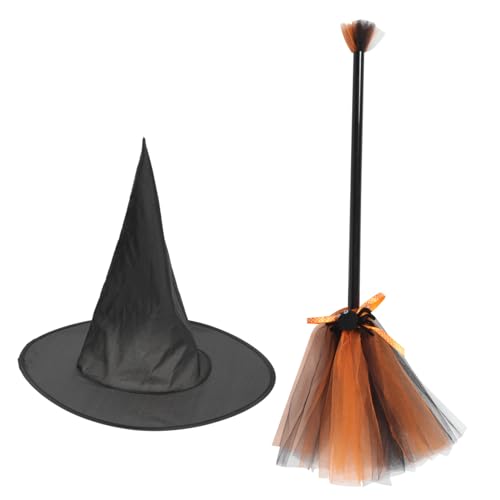 FUNNETOYU Hexenbesen mit Hexenhut aus Oxford Leichter Besen mit Bequemem Griff Fasching Halloween Party Kostüm für Damen und Karneval Kostüm Zubehör von FUNNETOYU