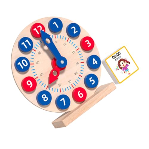 FUNNETOYU Holz Lernuhr Buntes Zeitlernspielzeug aus Holz Pädagogisch Fördernd Robust für Vorschule und Kindergarten zur Uhrzeiterkennung für Familieninteraktion und Kognitive Entwicklung von FUNNETOYU