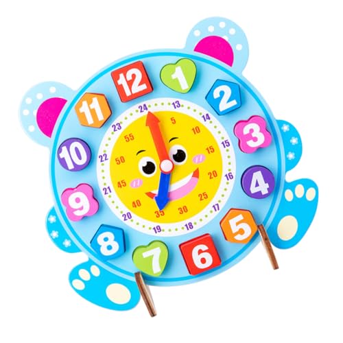 FUNNETOYU Holz Lernuhr mit Zahlen und Formen Bunte Montessori Lernspieluhr für Kleinkinder Pädagogisches Zahlenverständnis und Feinmotorik von FUNNETOYU