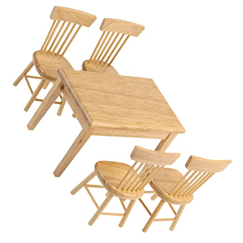 FUNNETOYU Holz Schreibtisch und Stuhl für Puppenhaus Dekoration Teiliges Möbelmodell Natürlichem Farbton von FUNNETOYU