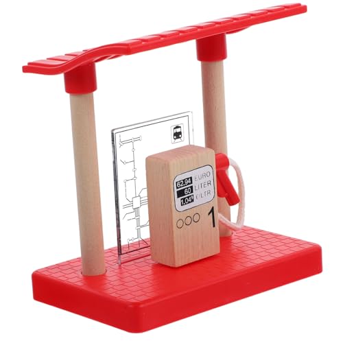 FUNNETOYU Holz Zug Zubehör Gas Station Holz Eisenbahn Tankstelle Robustes Leichtes Detailreiches Modell Geschenk für Kleine Zugfans Kompatibel mit Holzeisenbahnsystemen von FUNNETOYU
