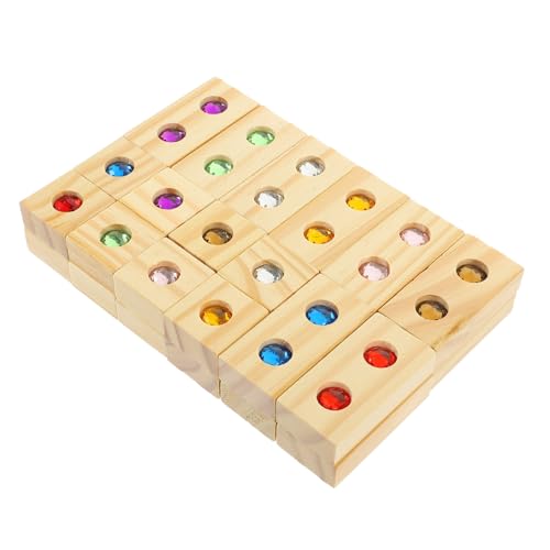 FUNNETOYU Holzbausteine mit Edelstein Design Teiliges Bunte Stapelblöcke aus Robustem Holz Pädagogisches Konstruktionsspielzeug zur Farberkennung und Feinmotorikförderung von FUNNETOYU