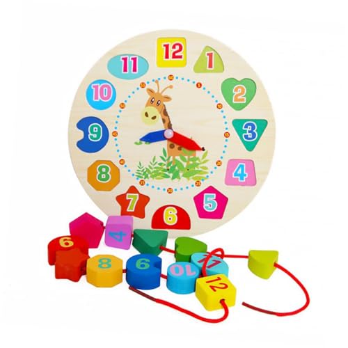 FUNNETOYU Holzperlen Lernuhr für Kleinkinder Pädagogische Holzuhren mit Zahlen zum Fädeln Umweltfreundliches Holzmaterial Buntes Design zur Frühkindlichen Jungen Mädchen von FUNNETOYU
