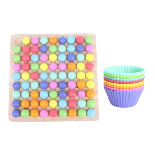 FUNNETOYU Holzperlen Spielset Bunt Holz Kugel Puzzle Lernspielzeug Montessori Pädagogisch Interaktives Ballspiel für Kleinkinder von und Farberkennung von FUNNETOYU