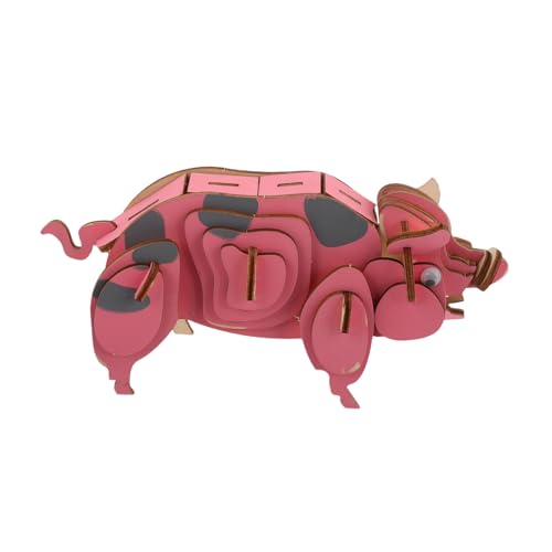 FUNNETOYU Holzpuzzle Welpenspielzeug Puzzles DIY Tiermodell Tierpuzzle Bausätze Schweine Holzschwein Sammlerstücke DIY Puzzle Holzhandwerk Puzzle DIY Tierpuzzle Rosa von FUNNETOYU