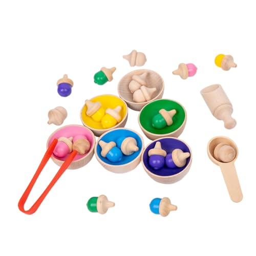 FUNNETOYU Holzspielzeug Farbige Sortierbecher mit Drehscheibe Pädagogisches Lernspielzeug für Vorschulkinder zur Farberkennung Zahlen und Formensortierung Fördert Hand Augen Koordination von FUNNETOYU