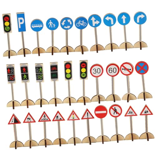 FUNNETOYU Holzspielzeug Verkehrsschilder Teiliges Pädagogisches Lernspielzeug zur Verkehrsschildererkennung Sicher Robust Langlebig für Vorschulkinder Eltern Junge Mädchen interaktion von FUNNETOYU