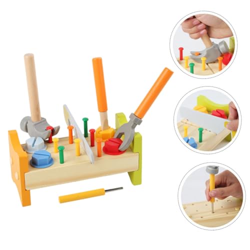 FUNNETOYU Holzwerkzeug Lernspielzeug Werkbank mit Hammer Pounding Peg Pädagogisches Montessori Ab Jahren Sicherer Bunter Motorikförderer für Junge Mädchen und Kleinkinder von FUNNETOYU