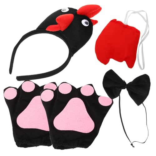 FUNNETOYU Huhn Kostüm Set mit Stirnband Fliege Handschuhen und Leichtes Hautfreundliches Cosplay Zubehör für Ostern Halloween Karneval und Schulaufführungen Geeignet für Jungen und Mädchen von FUNNETOYU