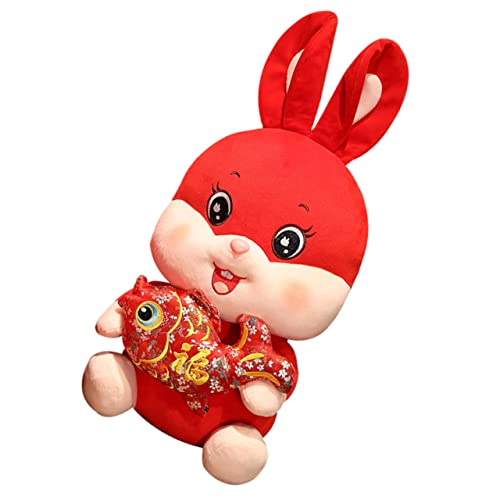 FUNNETOYU Jahr des Kaninchen Maskottchens Plüschhase Neujahrsdekor Kaninchenjahr Maskottchenpuppe Sternzeichen Kaninchenpuppe Hasenpuppe Entzückendes Hasendekor Jahr des Kaninchen von FUNNETOYU