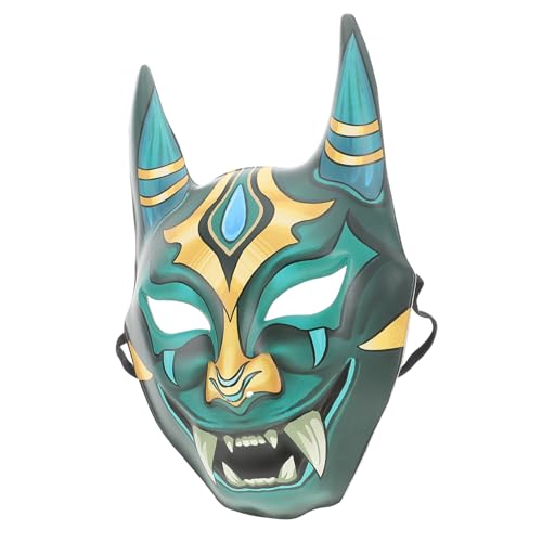 FUNNETOYU Japanische Cosplay Maske Oni Hannya für Halloween und Party Wiederverwendbare Grüne Samurai Dämonen Maske Unisex Bühnenmaske für Kostüm und Performance von FUNNETOYU