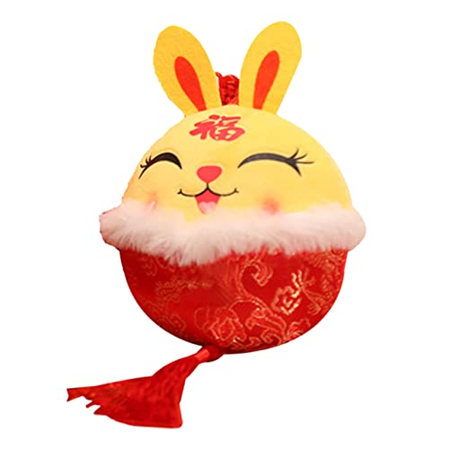 FUNNETOYU Kaninchen-anhänger Tiere Ausgestopft Plüsch Figuren Karikatur Gefüllter Anhänger Neujahrsdekoration Hängender Hase Stoffhasen-anhänger Pp Baumwolle Yellow von FUNNETOYU