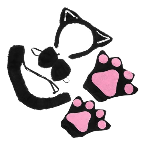 FUNNETOYU Katzenohren Haarreif mit Schwarzem Kunstpelz und Glitzer Inklusive Schwarzer Handschuhe Cat Costume Accessoire für Halloween Karneval Tierkostüm Party und Cosplay Bühnenauftritte von FUNNETOYU