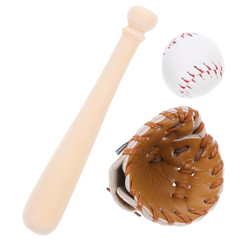 FUNNETOYU Mini Baseball Set Sicheres Miniatur Sportspielzeug für Puppenhaus Dekoration Geschenkidee und Lernspielzeug Teiliges Baseball Bat Handschuh Ball Kit Naturfarben von FUNNETOYU