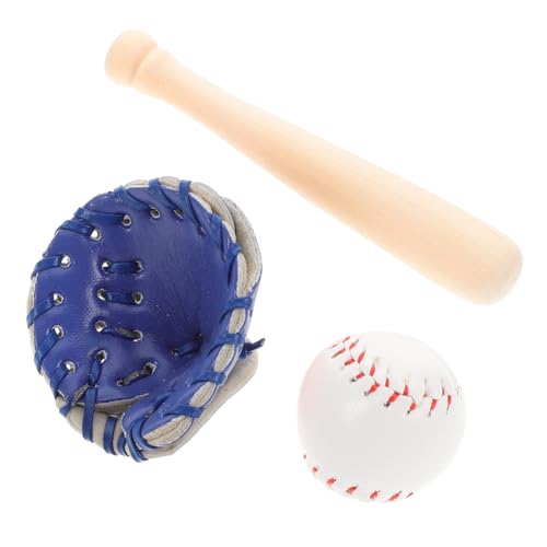 FUNNETOYU Mini Baseball aus PU Leder und Holz Stabiles Teiliges Sportspielzeug mit Handschuh und Schläger Tragbar für Puppenhaus Dekoration und Outdoor Freizeitspaß von FUNNETOYU