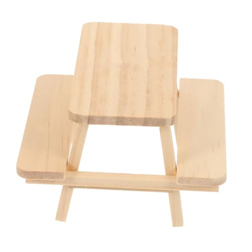 FUNNETOYU Mini Holz Picknick Tisch und Stuhl Puppenhaus Möbel Requisit Realistisches Glattes Design Geeignet als Winzige Hausdekoration und Fotografie Zubehör für Miniatur Landschaften von FUNNETOYU