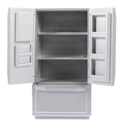 FUNNETOYU Mini Kühlschrank Modell Puppenhaus Möbel Küchenzubehör Doppel Tür für Robustes Holz Platzsparend für Puppenhaus Dekoration von FUNNETOYU