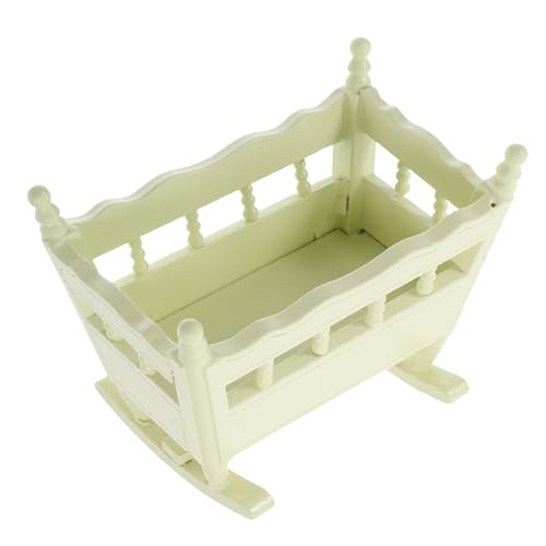 FUNNETOYU Mini Möbel Wiege Puppe winzig -Babytrage Mini-Möbelverzierung Miniatur-Möbelbett Mini House Accessory Miniaturbettmodell Dollhouse Schlafzimmermöbel Birke Hellgrün von FUNNETOYU
