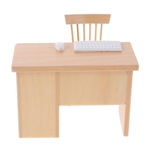 FUNNETOYU Mini-Möbelmodell Dollhouse -Tisch und Stuhl Mini-Holzstuhl Miniaturstühle zum Basteln puppenhaus Wohnzimmer möbel Miniaturmöbel-Spielset winzige Möbel Miniaturbüromöbel Harz Beige von FUNNETOYU