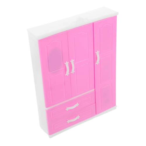 FUNNETOYU Mini Princess Garderobe Puppenhausschrank Schrank für Puppe Miniatur-Puppenstubenmöbel Möbel für Puppenhaus Mini-Kleiderschrank Nachttische Plastik Rosa von FUNNETOYU