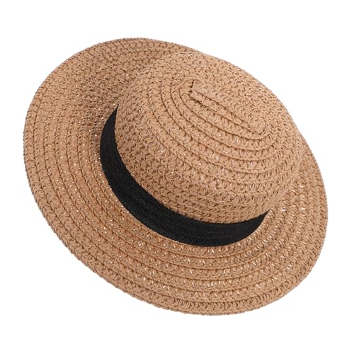 FUNNETOYU Mini Strohhut für Puppen Flacher Gewebter Rundhut in Khaki Dekorativer Puppenzubehör Leichtes Kompaktes Design für DIY Dekoration und Partybedarf Kreativ Einsetzbar von FUNNETOYU