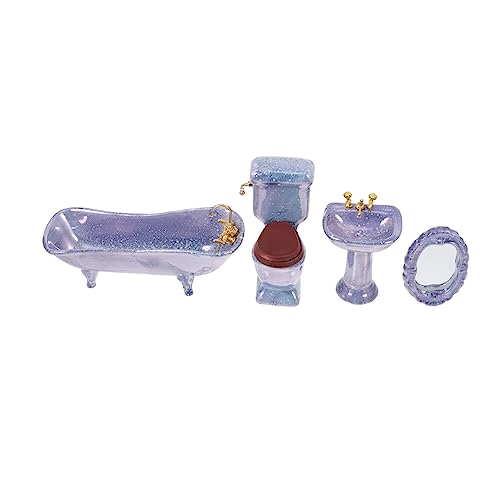 FUNNETOYU Miniatur Badezimmer Modell aus Keramik Teiliges Puppenhaus Zubehör Blau Mini Badmöbel für Dekoratives und Sammlerstück für Puppenhaus von FUNNETOYU