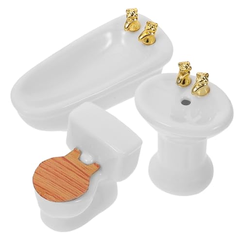 FUNNETOYU Miniatur Badezimmer mit Toilette Badewanne und Waschbecken Realistische Puppenhaus Badezimmermöbel Detailgetreue Puppenhaus Ausstattung für Sammler von FUNNETOYU