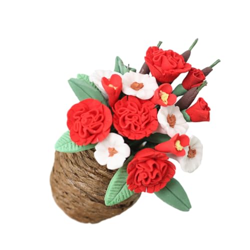 FUNNETOYU Miniatur Blume Modell Realistisch Puppenhaus Dekoration Kleine Bonsai Mini Topfpflanze DIY Mikro Landschaft Zubehör Geschenkidee von FUNNETOYU