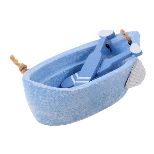 FUNNETOYU Miniatur Boot Modell im Maritimen Stil Kreatives Puppenhaus Zubehör Jute Leichtes Strand für DIY Mikro Landschaften Ästhetische Desktop Dekoration Vintage Hellblau von FUNNETOYU
