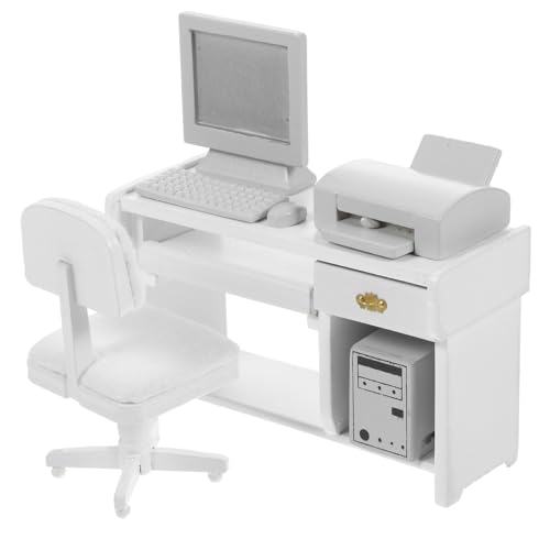 FUNNETOYU Miniatur Büro Möbel Weißes Puppenhaus Zubehör mit Computer Tastatur Drucker Miniatur Schreibtisch Dekoration für Spielzimmer FUNNETOYU Miniatur Büro Möbel Weißes Puppenhaus Zubehör mit Computer Tastatur Drucker Miniatur Schreibtisch Dekoration für Spielzimmer von FUNNETOYU