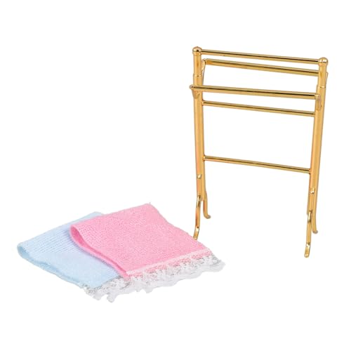 FUNNETOYU Miniatur Handtuchhalter Puppenhaus Möbel Metall und Kompaktes Langlebiges Towel Shelf für Puppenzubehör Vintage Stil Leicht und Dekorativ für Mini Doll House von FUNNETOYU