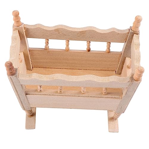 FUNNETOYU Miniatur Holz Puppenbett Modell Handgefertigtes Naturfarbenes Mini Möbelstück Dekoratives Puppenhaus Zubehör für Detailreiche Miniaturhäuser Teilig von FUNNETOYU