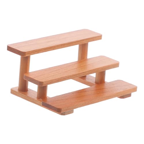 FUNNETOYU Miniatur Holzregal für Puppenhaus Dekoratives Mini Möbelstück Stilvoller Mini Aufbewahrungsständer Detailreiches DIY Miniatur für Puppenhaus Zubehör Kleine Kirschholz Ausführung von FUNNETOYU